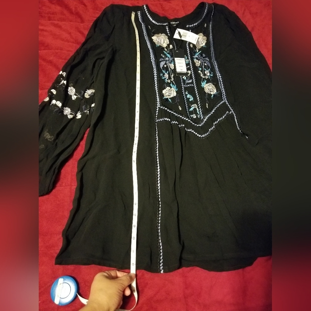 NWT Tolani Embroidered Dress Womens Large Black Lined Reched Sleeves - Picture 2 of 11